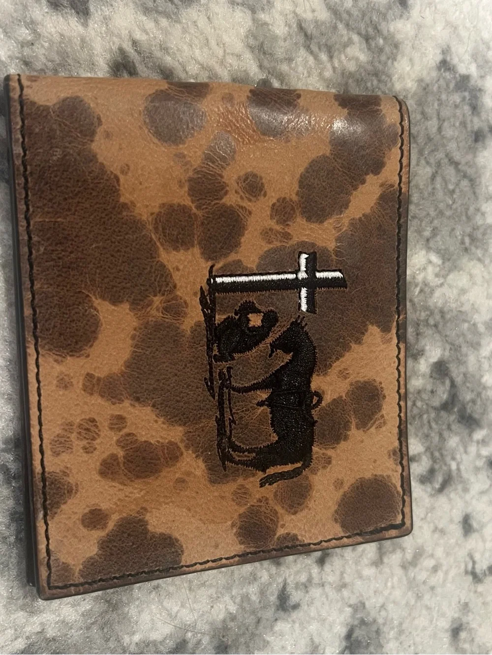 Twisted X Leather Bifold Wallet with Embroidered Logo - Brown/Cowhide Pattern